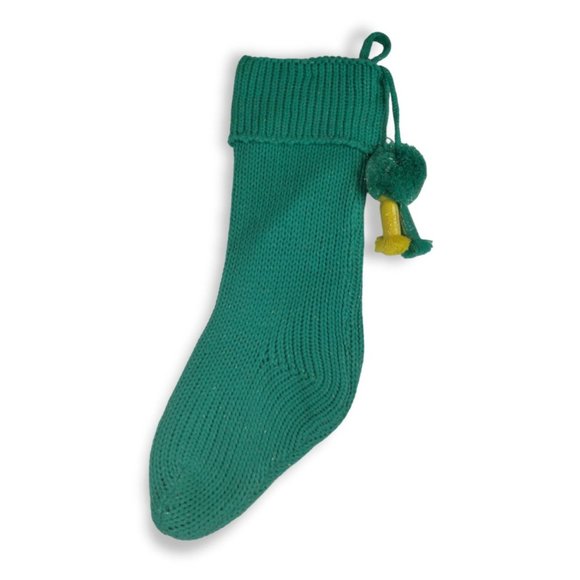 Holiday Time Aqua Green Lurex Knit 21 in Christmas Stocking with Tassels (New) - Picture 2 of 3